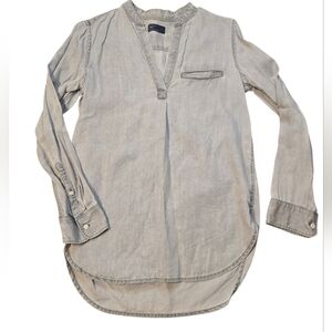 Gap Tunic Top Women’s XS Faded Gray Long Sleeves Chambray Popover Casual